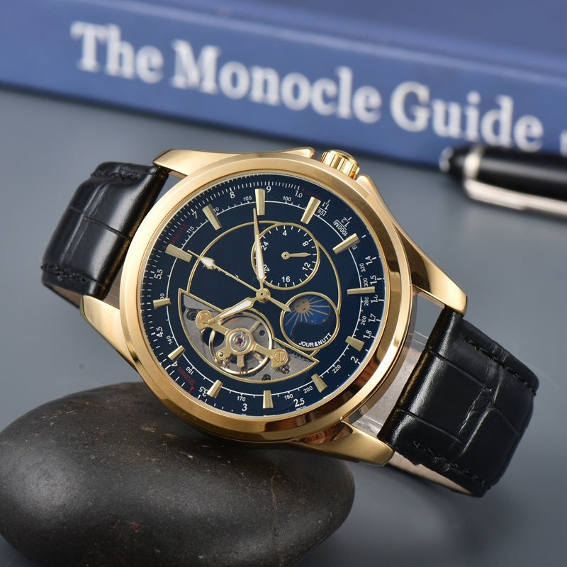 Joshua Vintage Round Case Watch | Open Heart Dial Moon Phase Watch