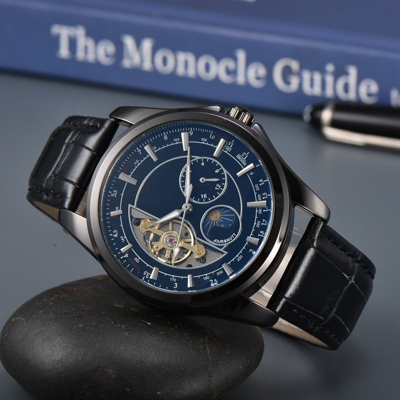 Joshua Vintage Round Case Watch | Open Heart Dial Moon Phase Watch