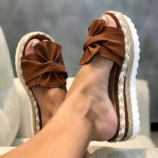 Maizie Sandals | Woven Wedge Heel Sandals with Bow Detail