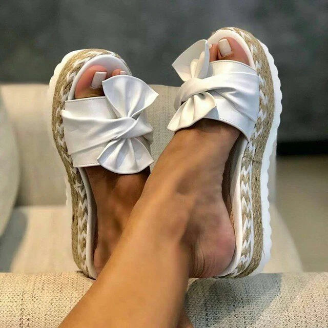 Maizie Sandals | Woven Wedge Heel Sandals with Bow Detail