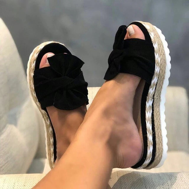 Maizie Sandals | Woven Wedge Heel Sandals with Bow Detail