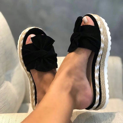 Maizie Sandals | Woven Wedge Heel Sandals with Bow Detail