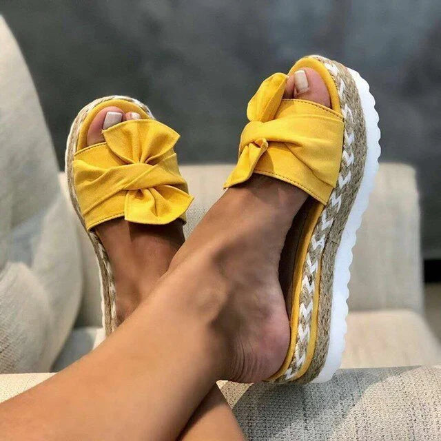 Maizie Sandals | Woven Wedge Heel Sandals with Bow Detail