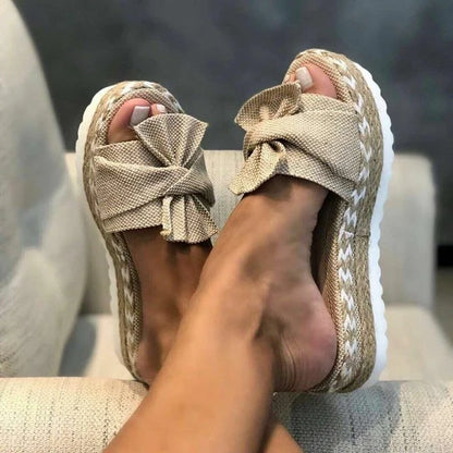 Maizie Sandals | Woven Wedge Heel Sandals with Bow Detail