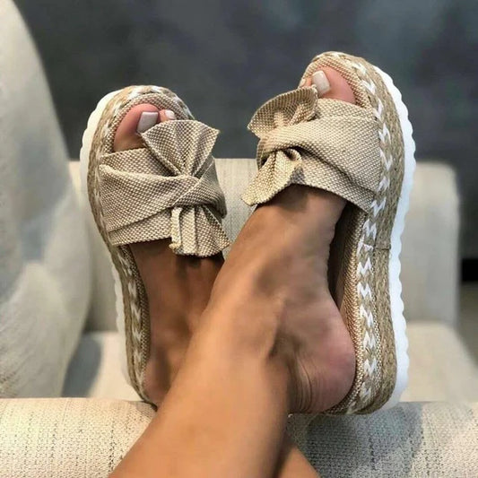 Maizie Sandals | Woven Wedge Heel Sandals with Bow Detail