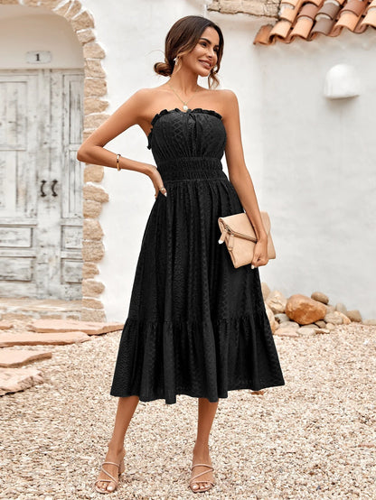 Marni Dress | Black Strapless Flowy Midi Dress