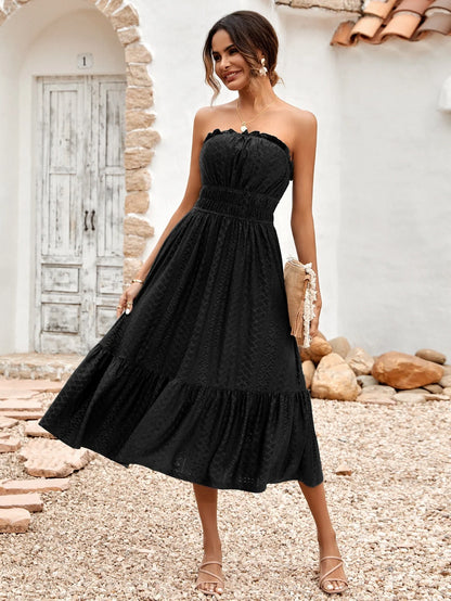 Marni Dress | Black Strapless Flowy Midi Dress