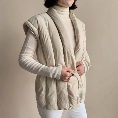 Sienna Belted Wrap Front Relaxed Fit Puffer Vest | Shawl Collar Sleeveless Puffer Vest