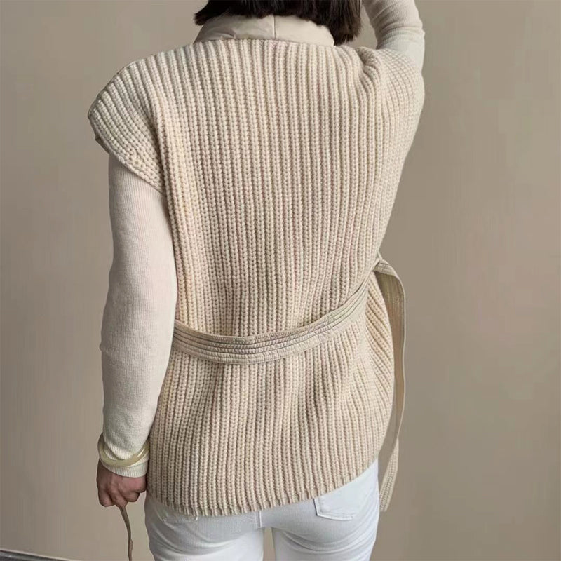 Sienna Belted Wrap Front Relaxed Fit Puffer Vest | Shawl Collar Sleeveless Puffer Vest