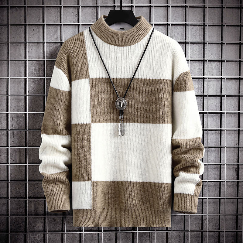 Oliver Check Hip-Length Sweater | Ribbed Knit Sweater