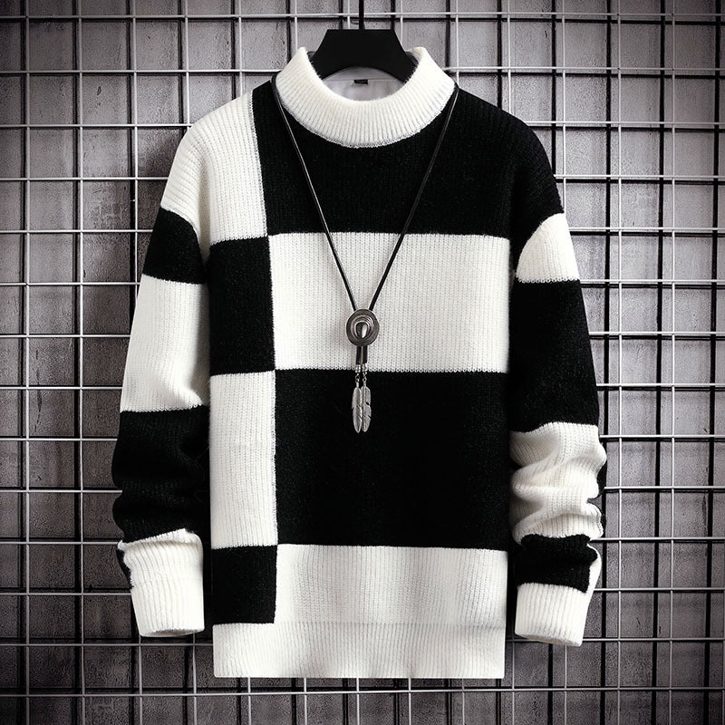 Oliver Check Hip-Length Sweater | Ribbed Knit Sweater