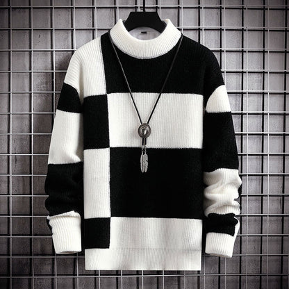 Oliver Check Hip-Length Sweater | Ribbed Knit Sweater