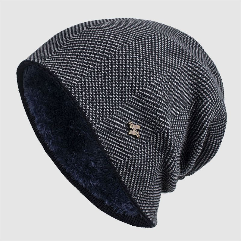 Arthur Relaxed Fit Beanie | Chevron Pattern Ribbed Brim Beanie