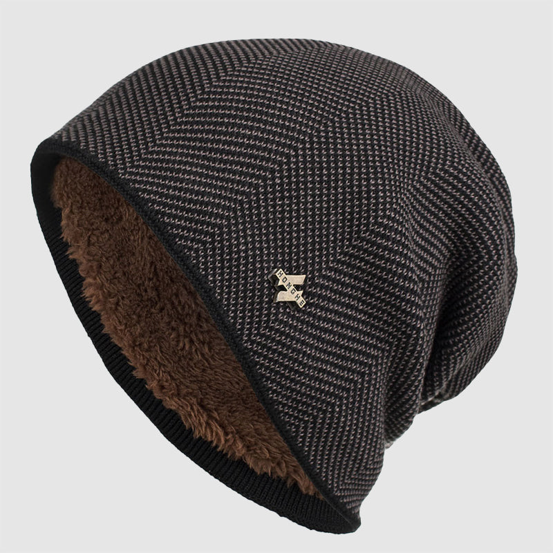 Arthur Relaxed Fit Beanie | Chevron Pattern Ribbed Brim Beanie