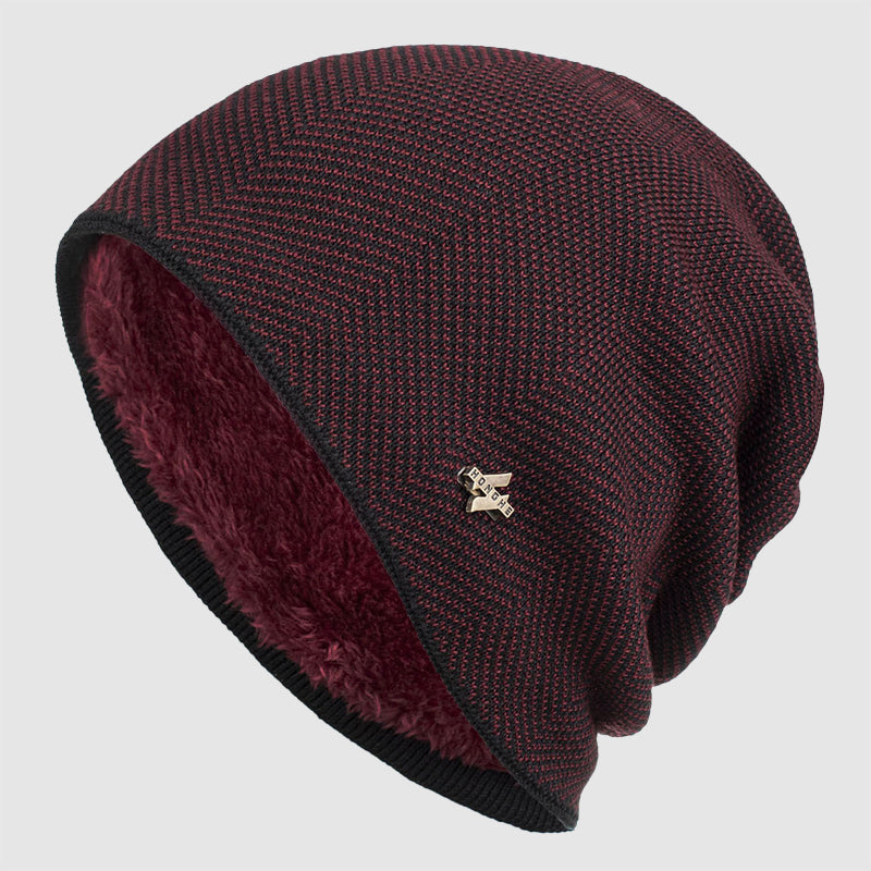 Arthur Relaxed Fit Beanie | Chevron Pattern Ribbed Brim Beanie