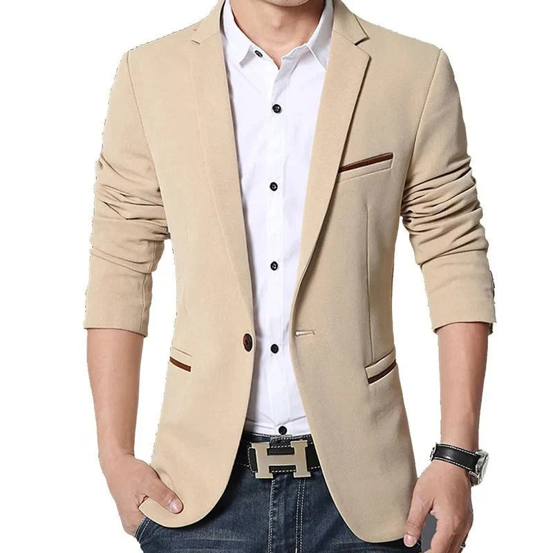 Men’s Blazer – Slim Fit – Single Breasted – Notched Lapel – Contrast Piping – 3/4 Sleeve