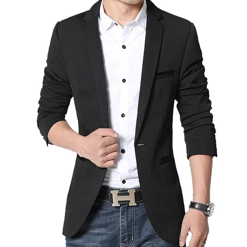 Men’s Blazer – Slim Fit – Single Breasted – Notched Lapel – Contrast Piping – 3/4 Sleeve