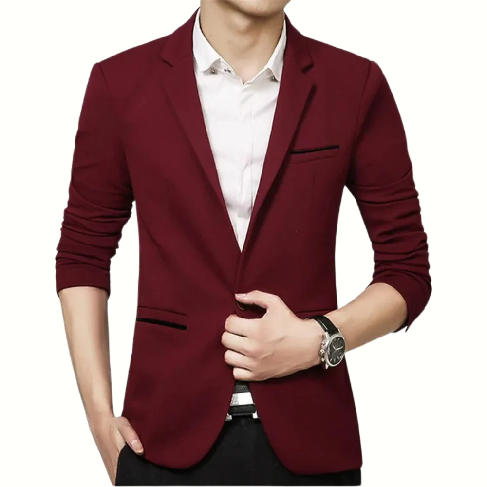 Men’s Blazer – Slim Fit – Single Breasted – Notched Lapel – Contrast Piping – 3/4 Sleeve