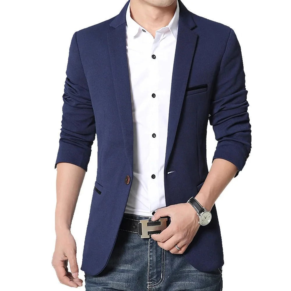 Men’s Blazer – Slim Fit – Single Breasted – Notched Lapel – Contrast Piping – 3/4 Sleeve