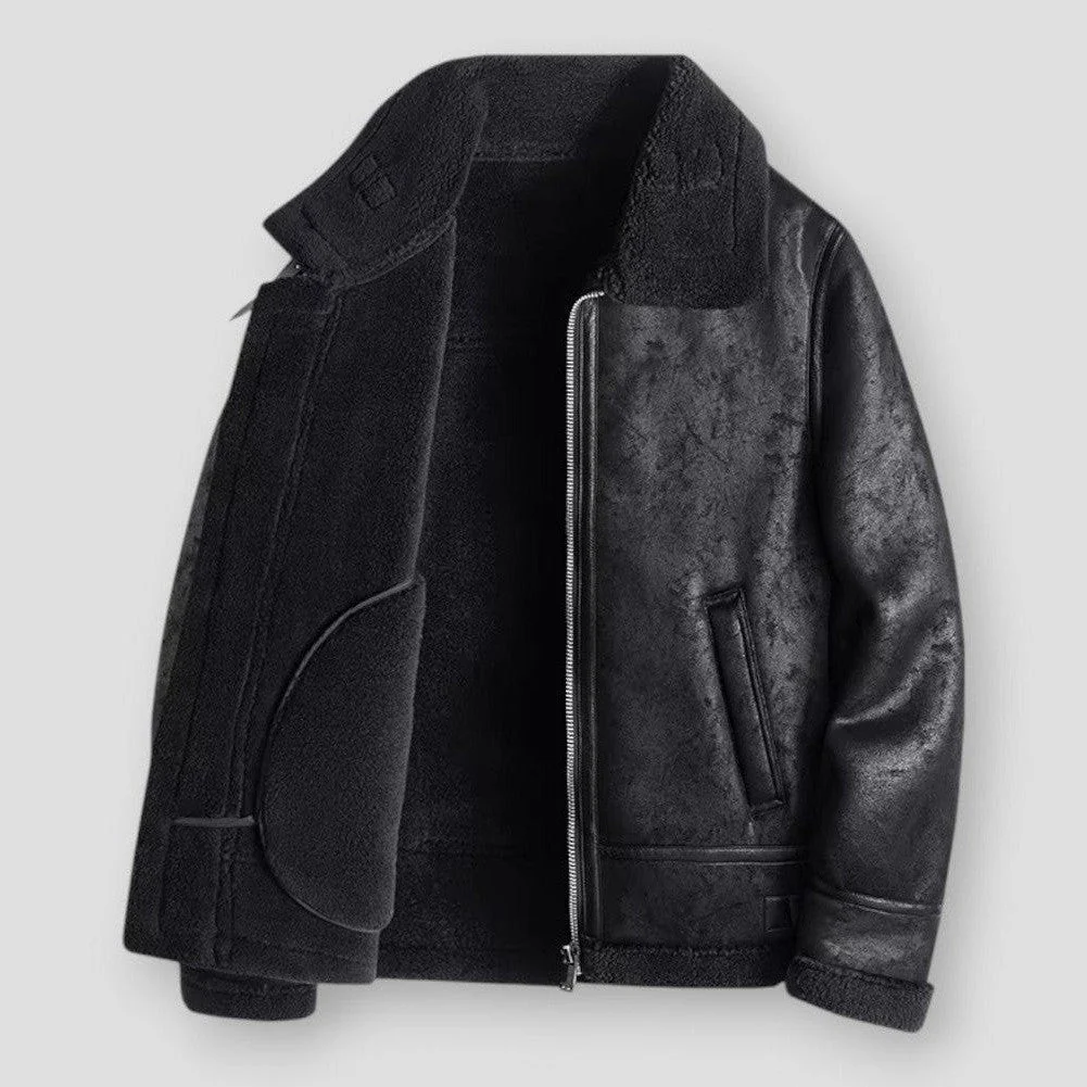 Men’s Bomber Jacket – Relaxed Fit – Shearling Lined – Smooth Finish – Hip Length – Zip Front