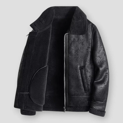 Men’s Bomber Jacket – Relaxed Fit – Shearling Lined – Smooth Finish – Hip Length – Zip Front
