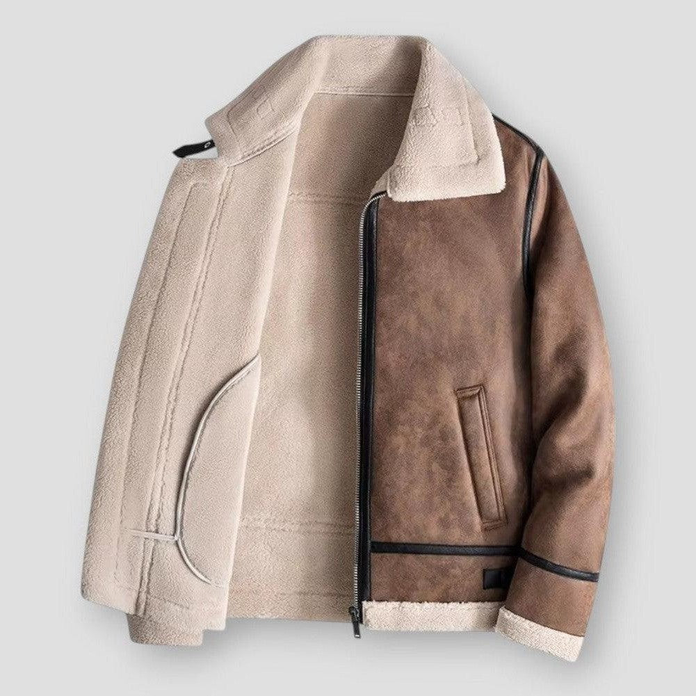 Men’s Bomber Jacket – Relaxed Fit – Shearling Lined – Smooth Finish – Hip Length – Zip Front