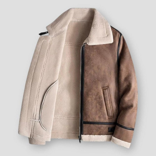 Men’s Bomber Jacket – Relaxed Fit – Shearling Lined – Smooth Finish – Hip Length – Zip Front