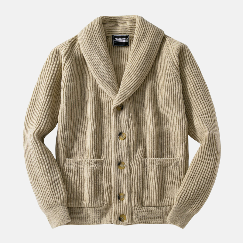 Men’s Cardigan Sweater – Relaxed Fit – Wool Blend – Shawl Collar – Ribbed Knit