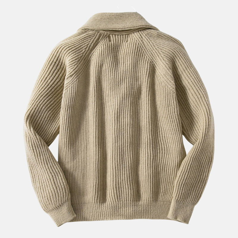 Men’s Cardigan Sweater – Relaxed Fit – Wool Blend – Shawl Collar – Ribbed Knit