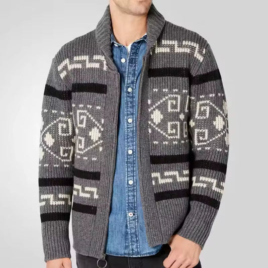 Men’s Cardigan – Wool Blend Knit – Normal Fit – Zip Front – Rever Collar