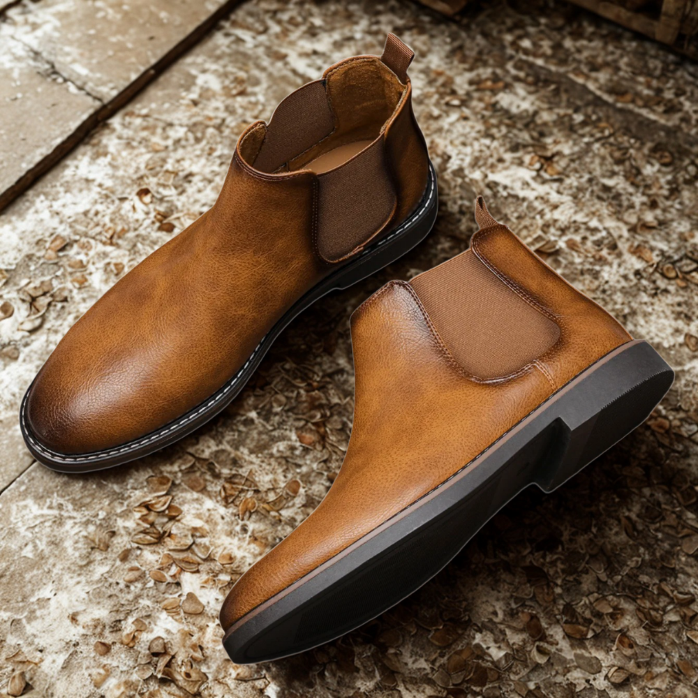 Men’s Chelsea Boots – Smooth Leather – Almond Toe – Elastic Gusset – Ankle Length