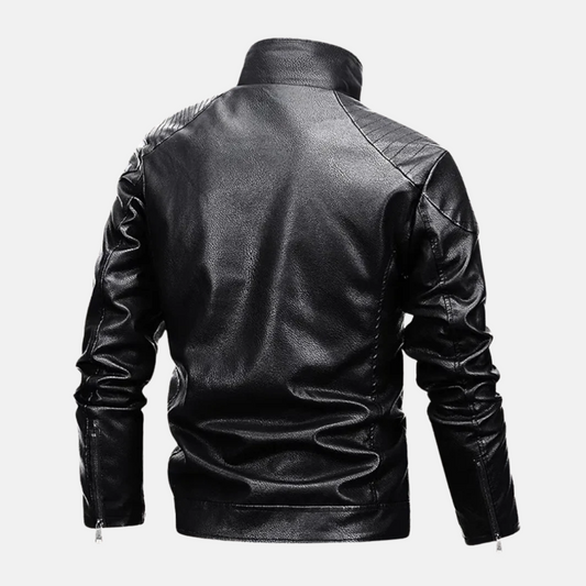 Men’s Faux Leather Jacket – Shearling Lined – Quilted Shoulders – Zip Button Closure