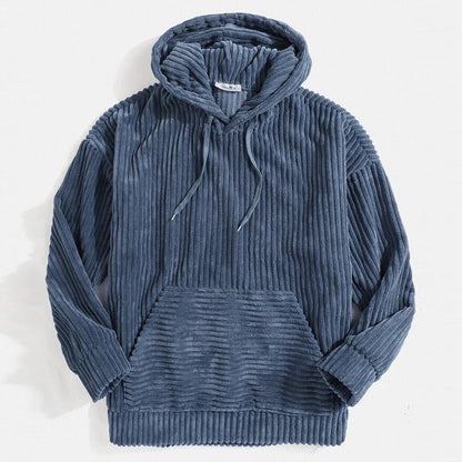 Men’s Hoodie – Corduroy Textured – Oversized Relaxed Fit – Kangaroo Pocket – Ribbed Trim
