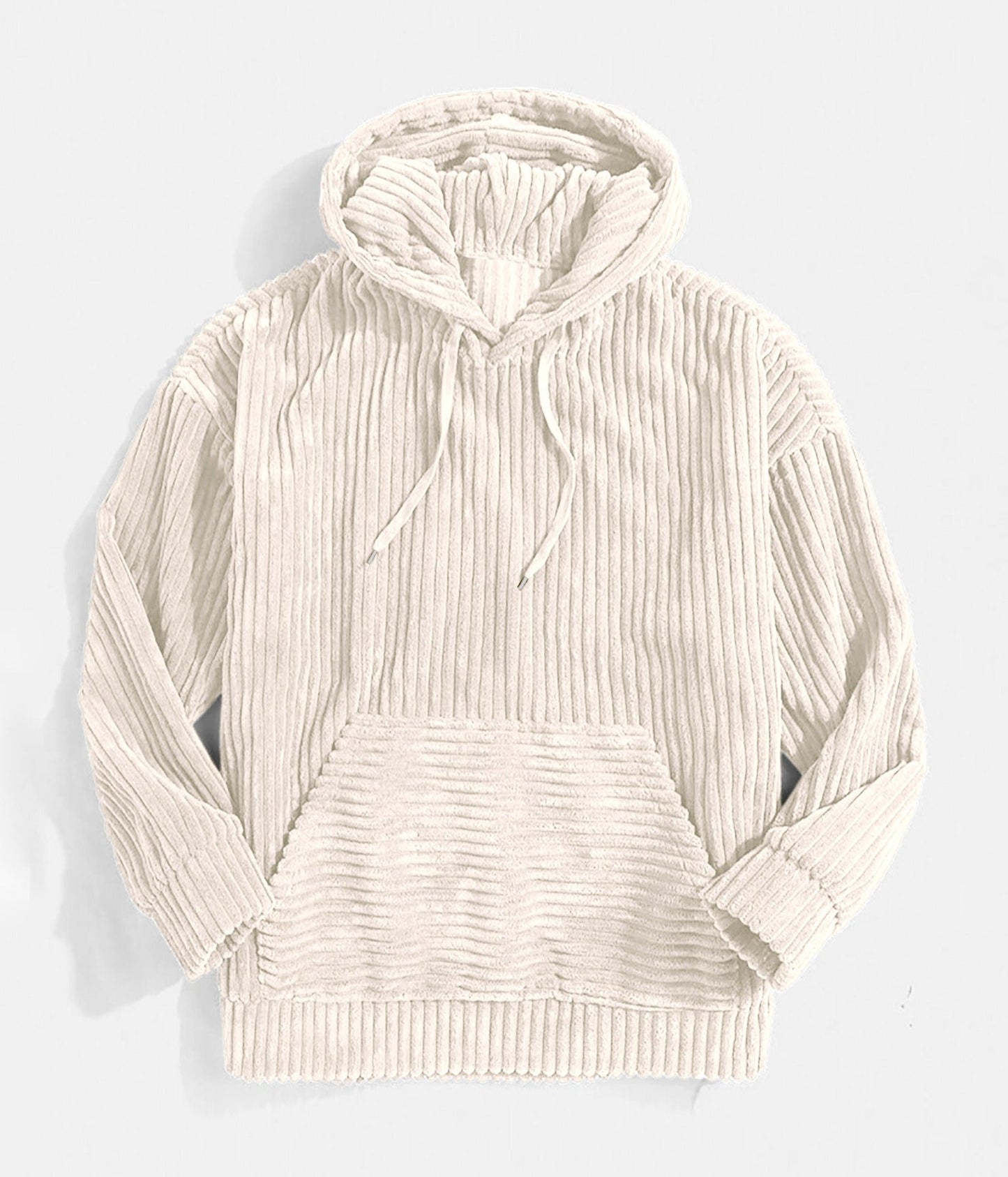 Men’s Hoodie – Corduroy Textured – Oversized Relaxed Fit – Kangaroo Pocket – Ribbed Trim