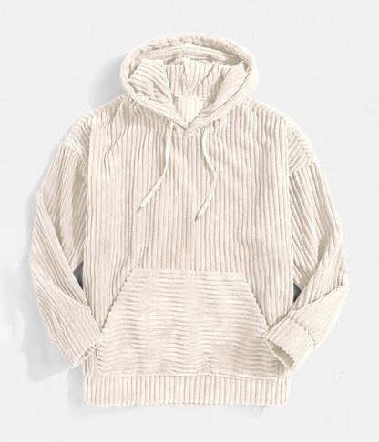 Men’s Hoodie – Corduroy Textured – Oversized Relaxed Fit – Kangaroo Pocket – Ribbed Trim
