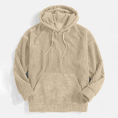 Men’s Hoodie – Corduroy Textured – Oversized Relaxed Fit – Kangaroo Pocket – Ribbed Trim