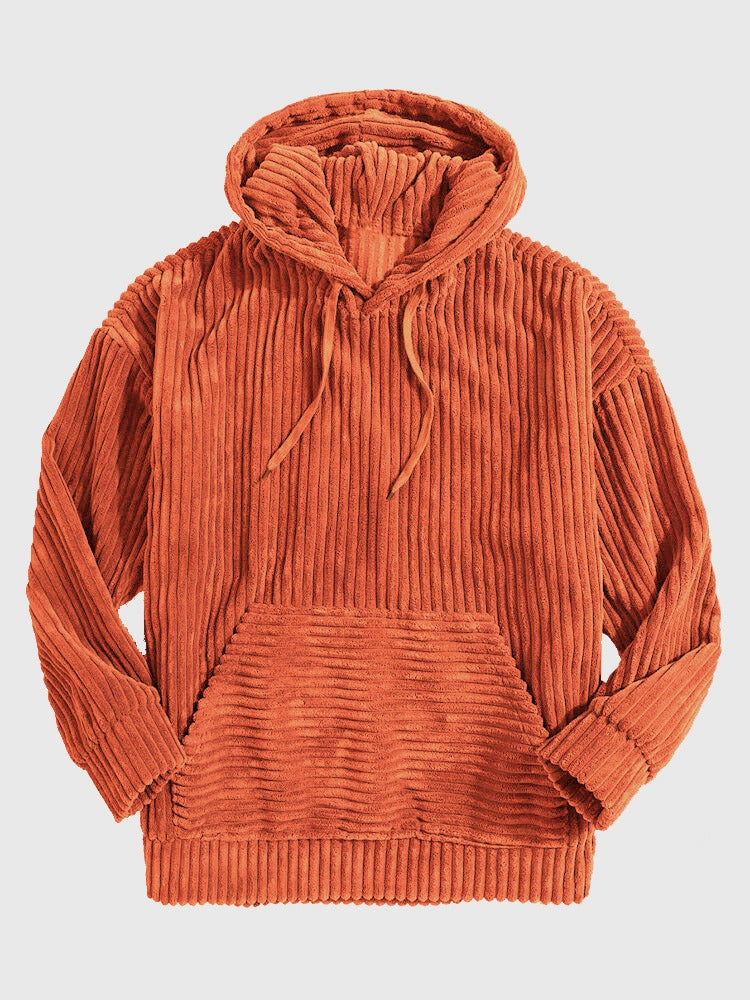 Men’s Hoodie – Corduroy Textured – Oversized Relaxed Fit – Kangaroo Pocket – Ribbed Trim