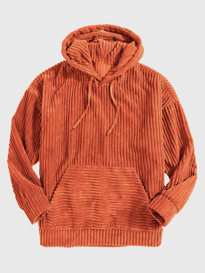 Men’s Hoodie – Corduroy Textured – Oversized Relaxed Fit – Kangaroo Pocket – Ribbed Trim
