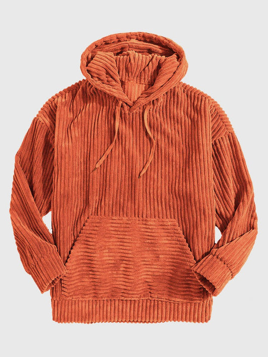 Men’s Hoodie – Corduroy Textured – Oversized Relaxed Fit – Kangaroo Pocket – Ribbed Trim