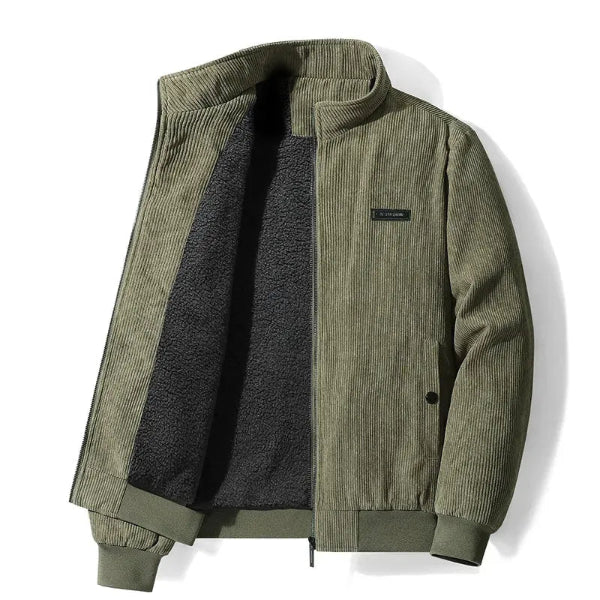 Men’s Jacket – Corduroy – Fleece Lined – Casual Fit – Zip Front – Standing Collar