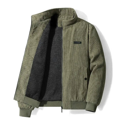 Men’s Jacket – Corduroy – Fleece Lined – Casual Fit – Zip Front – Standing Collar