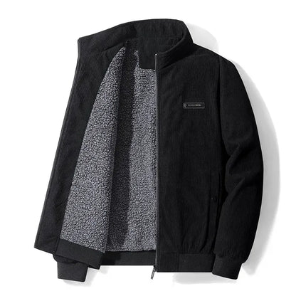 Men’s Jacket – Corduroy – Fleece Lined – Casual Fit – Zip Front – Standing Collar