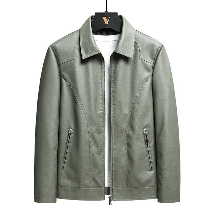 Men’s Jacket – Slim Fit – Leather Look – Zip Closure – Pointed Collar – Zipped Pockets