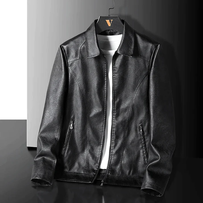 Men’s Jacket – Slim Fit – Leather Look – Zip Closure – Pointed Collar – Zipped Pockets
