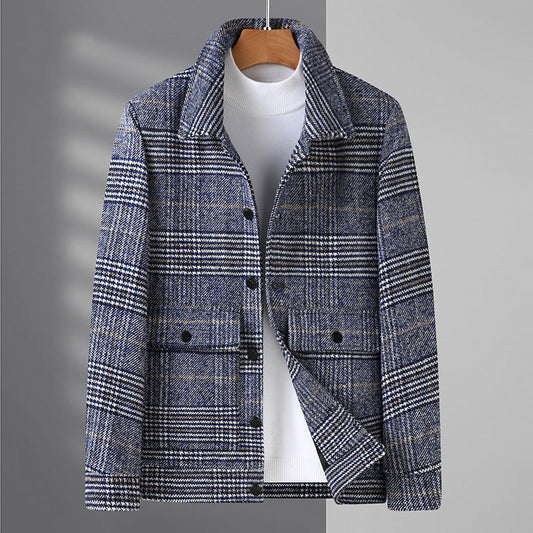 Men’s Jacket – Wool Blend – Regular Fit – Micro-Check – Button Front – Flap Pockets