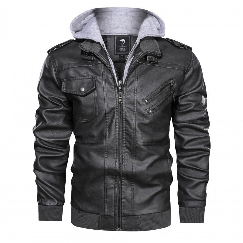 Men's Jacket - Zip Front Hooded - Multi Pocket - Ribbed Cuffs - Buckle Collar