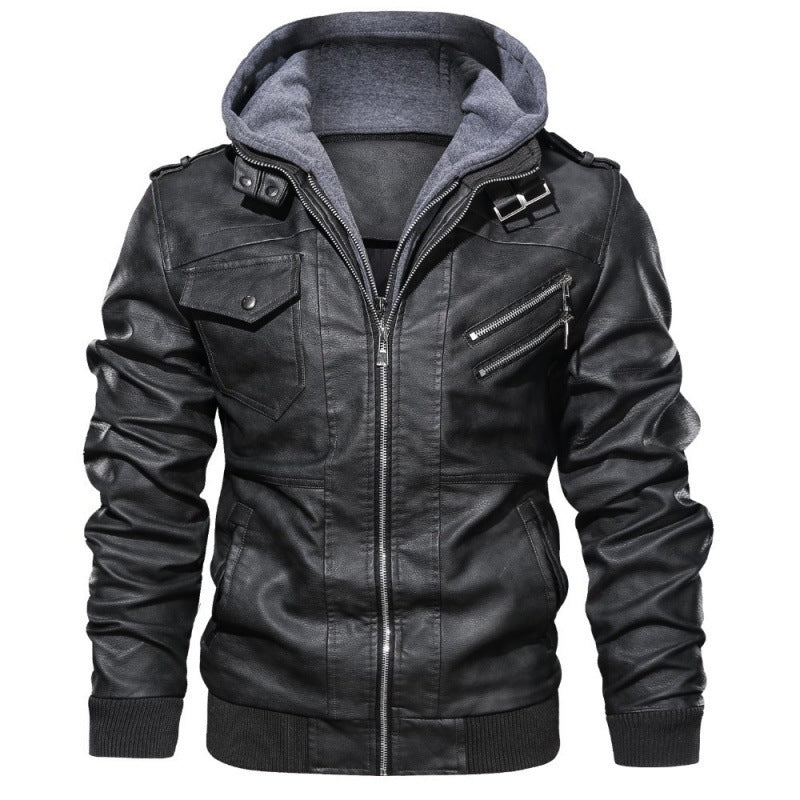 Men's Jacket - Zip Front Hooded - Multi Pocket - Ribbed Cuffs - Buckle Collar