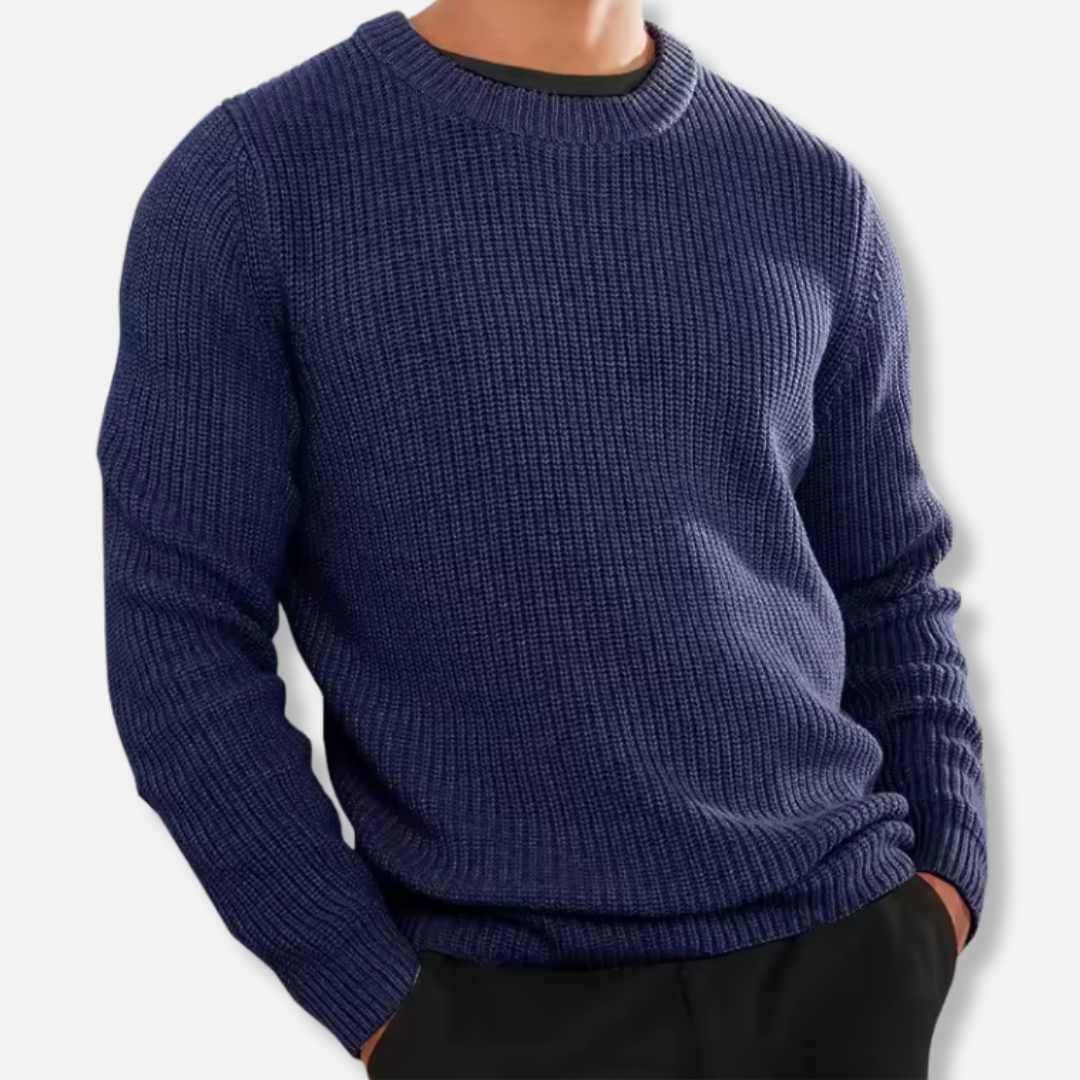 Men’s Knitted Sweater – Regular Fit – Soft Wool Blend – O-Neck Ribbed Hem Casual Pullover