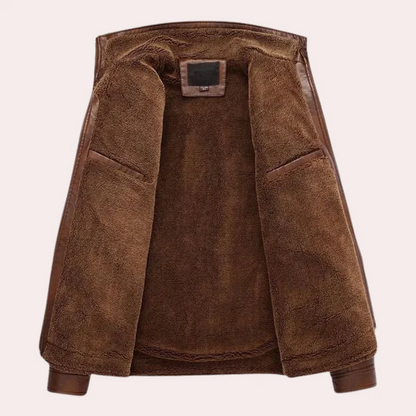 Men’s Leather Jacket – Slim Fit – High Collar – Insulated Lining – Multiple Pockets