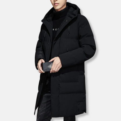 Men’s Long Coat – Quilted Insulating Fabric – Hooded – Ribbed Cuffs – Regular Fit